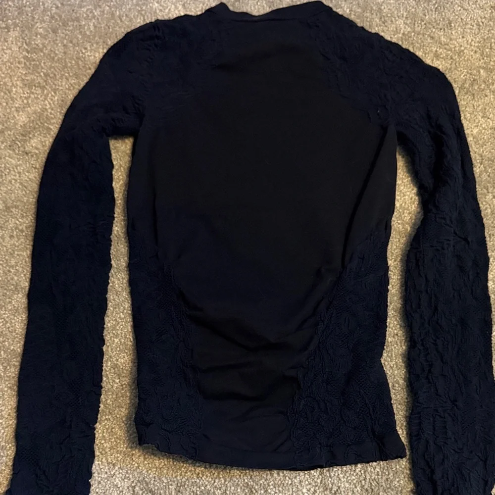 Free People Navy Lace Long Sleeve Top